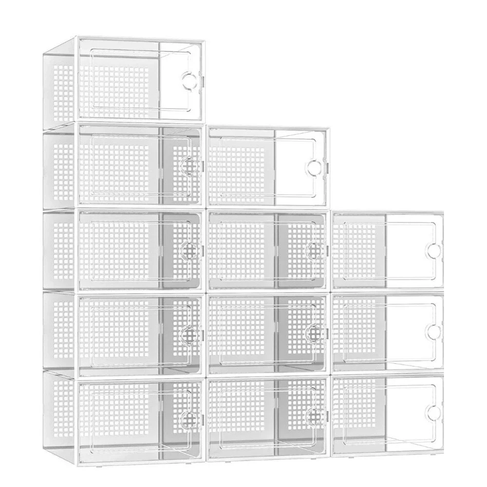 12pk Clear Shoe Storage Boxes Stackable Organizer size L